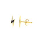 Black Lightning Bolt Stud Earrings 14k Yellow Gold and Enamel