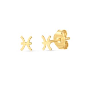 14K Gold Pisces Stud Earrings