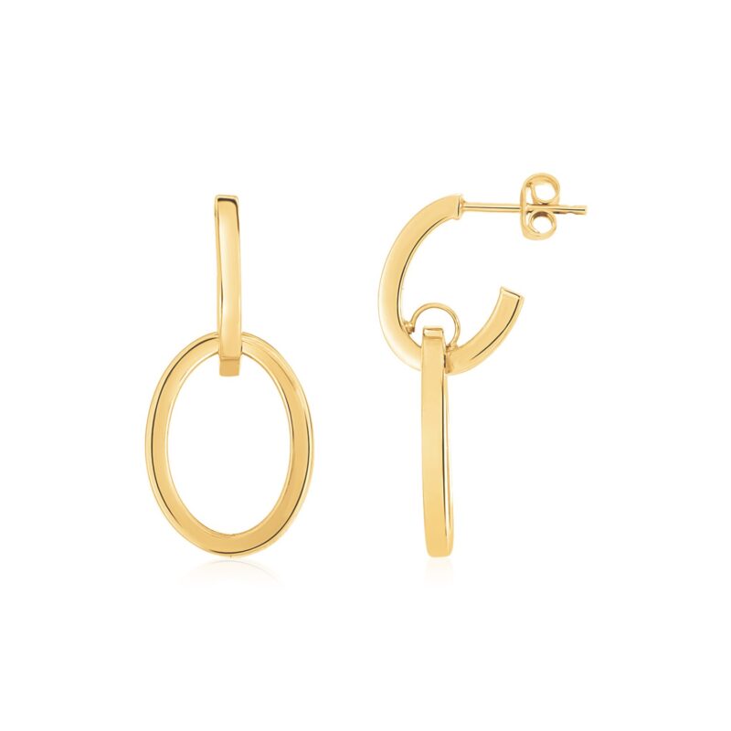 Interlocking Drop Hoop Earrings 14K Real Gold