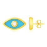 14K Yellow Gold Blue Evil Eye Stud Earrings with Enamel