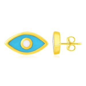 14K Yellow Gold Blue Evil Eye Stud Earrings with Enamel