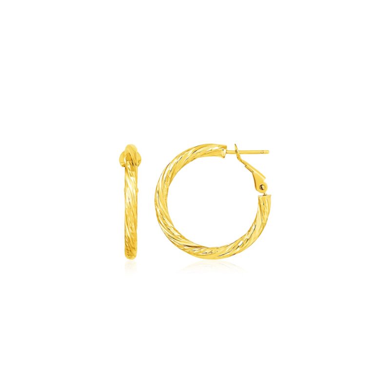 14k Yellow Small Gold Petite Twisted Round Hoop Earrings (3x10mm)