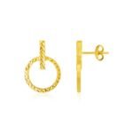 Circle and Bar Post Earrings 14k Yellow Gold Textured