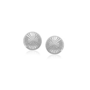 14k White Gold Textured Flat Stud Earrings (6mm)