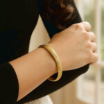 14K Yellow Gold Floral Engraved Bangle 6mm 7 Inch