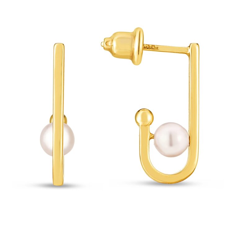 14k Gold J Hoop Pearl Earrings
