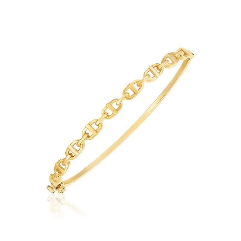 Puffed Mariner Link Bangle 14k Yellow Gold High Polish (4.60 mm)