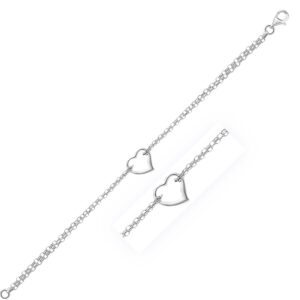 14k White Gold Chain Anklet Cable with Open Heart Station