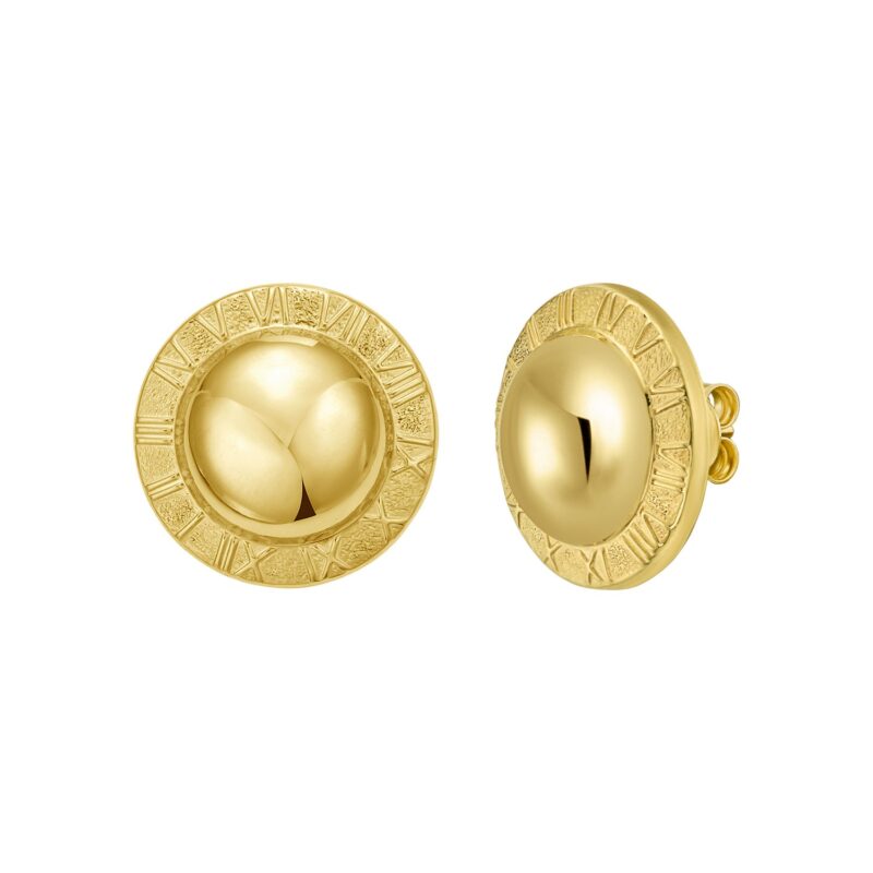 14K Gold Roman Numeral Button Stud Earrings