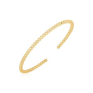 Bead Cuff Bangle 14k Yellow Gold High Polish (3.00 mm)