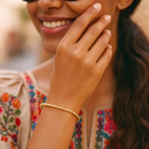 14k Gold Beaded Cuff Bangle Bracelet 3mm