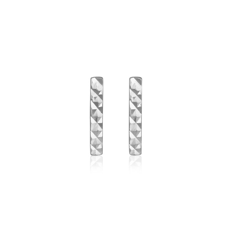 14k White Gold Textured Bar Stud Earrings