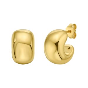 C Hoop Huggie Earrings 14K Gold Polished