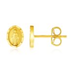 14k Gold Oval Religious Medallion Stud Earrings