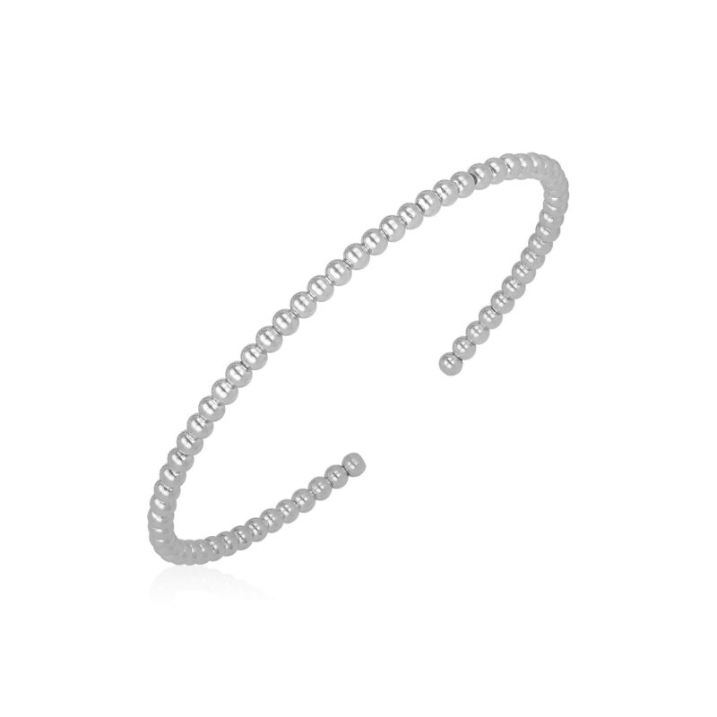 Bead Cuff Bangle 14k White Gold High Polish (3.00 mm)