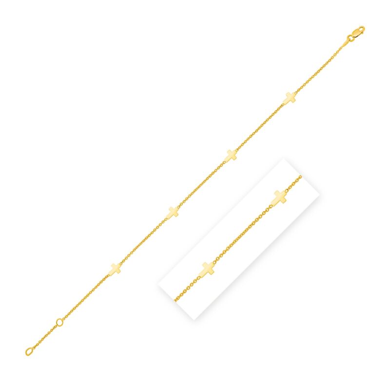 14K Gold Anklet with Cross Stations