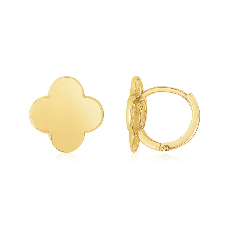 Four Leaf Clover Stud Earrings 14K Yellow Gold Polished