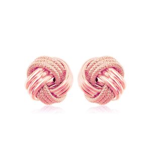 14k Rose Gold Love Knot Stud Earrings with Ridge Texture