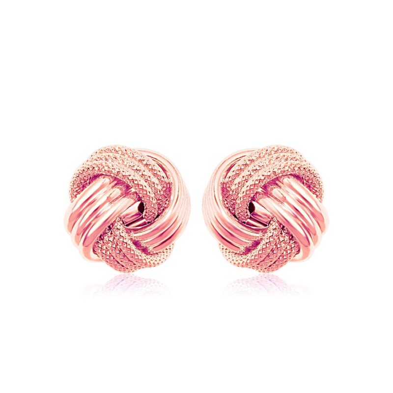14k Rose Gold Love Knot Stud Earrings with Ridge Texture