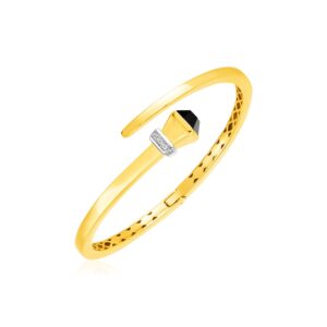 Hinged Bangle Bracelet with Onyx 14k Yellow Gold Crossover Style (3.40 mm)