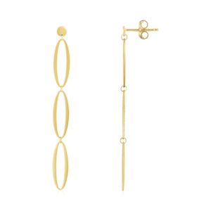 14K Solid Gold Triple Oval Drop Earrings