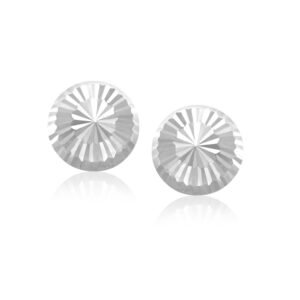 Flat Stud Earrings Diamond Cut 14k White Gold (8mm)