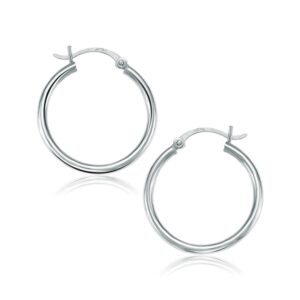 10k White Gold Hoop Earrings Polished (2x25mm)