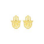 14k Gold Hand of Hamsa Stud Earrings