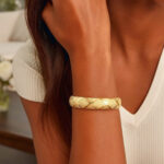 10k Yellow Gold Crossover Diamond Pattern Bold Bangle 12mm