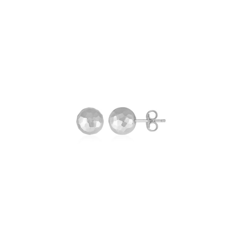 14k White Gold Ball Stud Earrings with Faceted Texture (7mm)