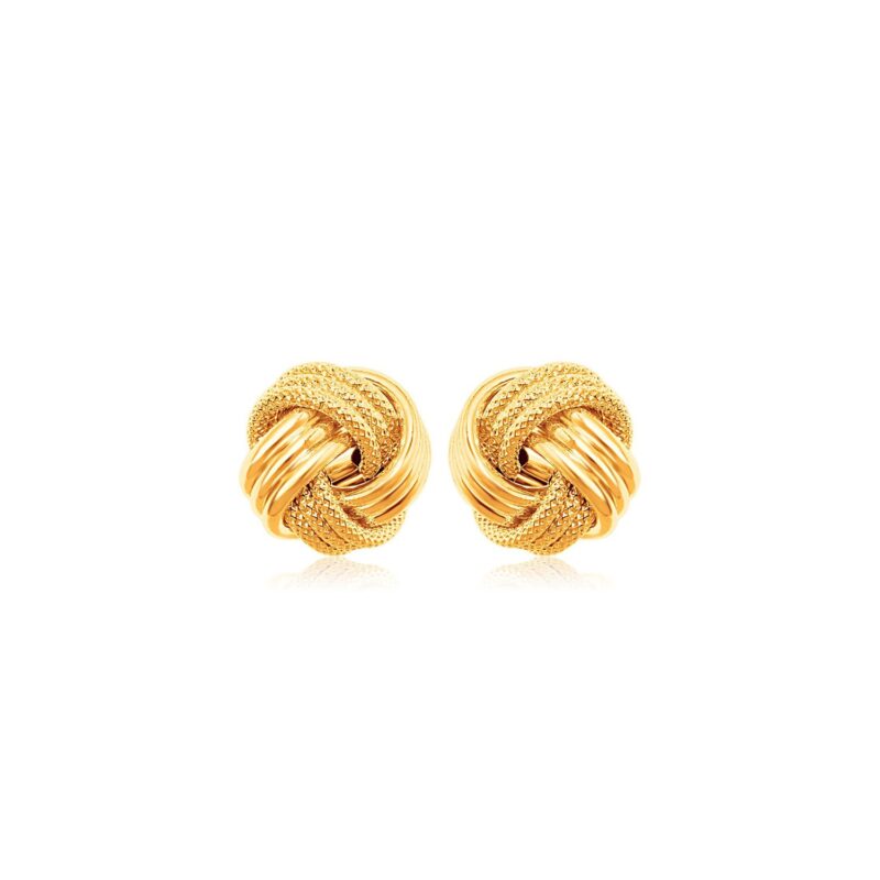 10k Yellow Gold Love Knot Stud Earrings with Ridge Texture