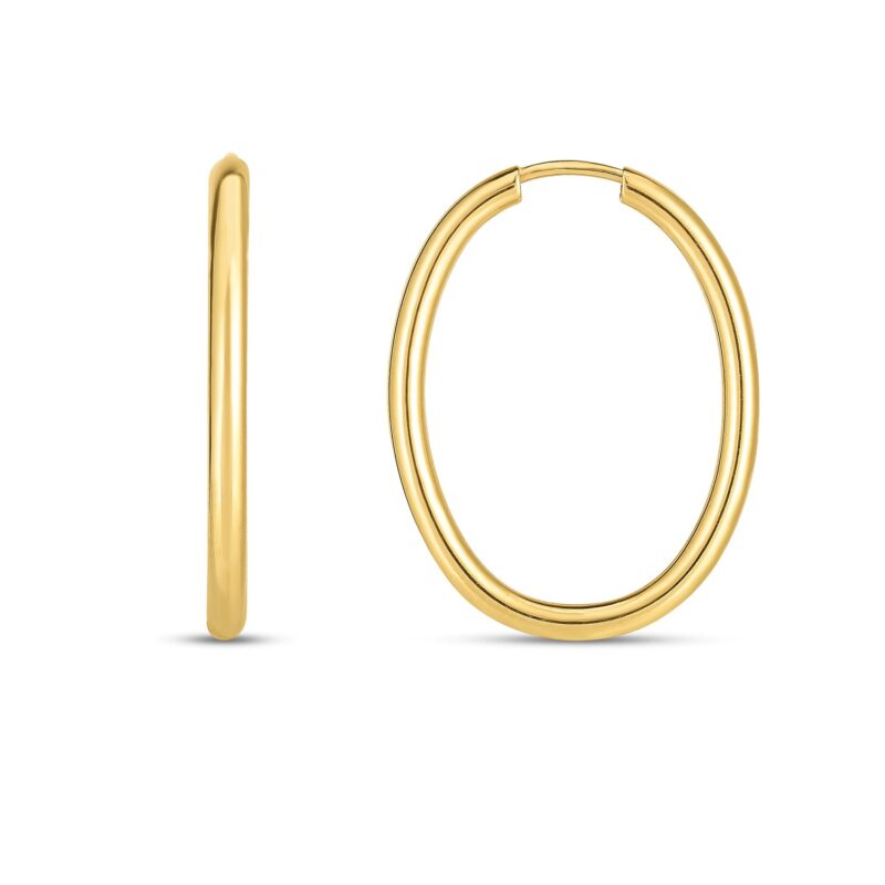 14k Yellow Gold Endless Oval Hoop Earrings (2x25mm)