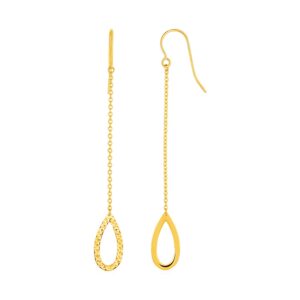 14k Gold Pear Shaped Long Drop Earrings