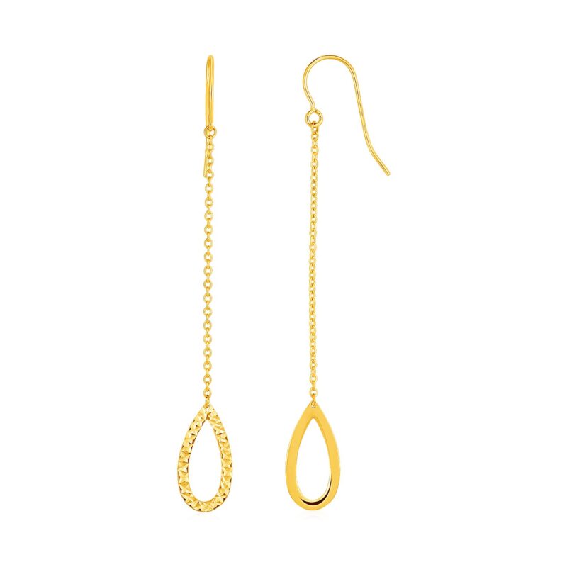 14k Gold Pear Shaped Long Drop Earrings