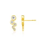 14k Gold Climber Stud Earrings with Circles and Cubic Zirconias