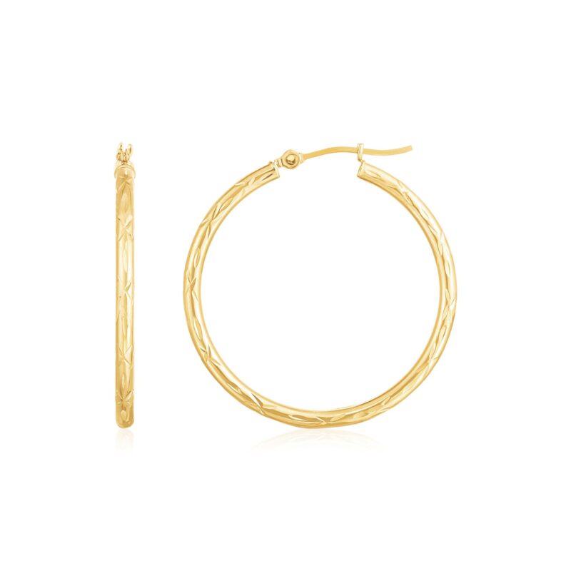 14K Yellow Gold Diamond Cut Hoop Earrings (2x30mm)
