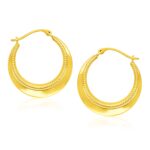 14k Yellow Gold Round Rope Texture Hoop Earrings