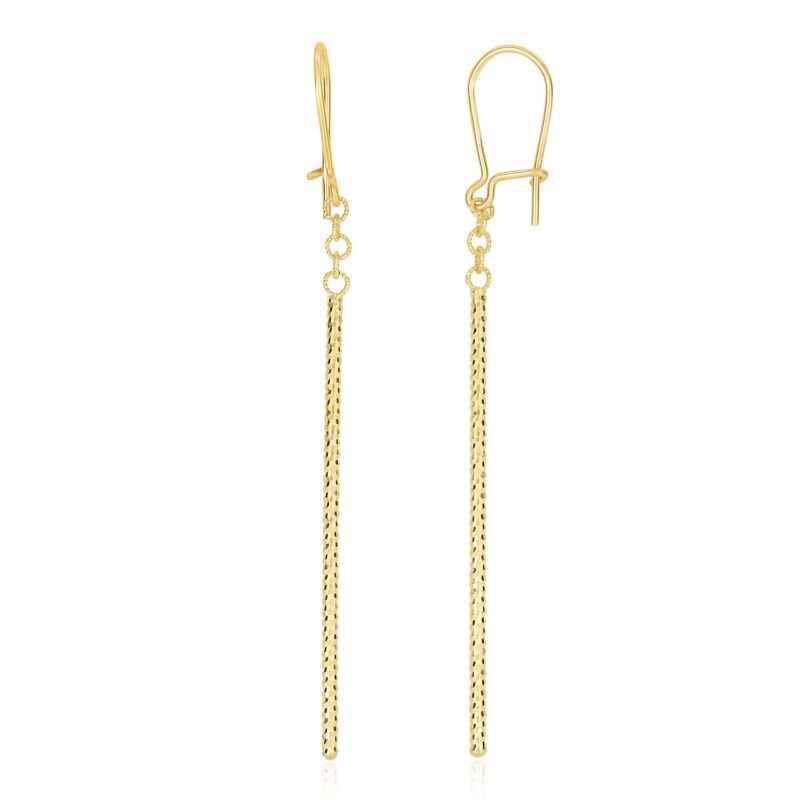 14k Gold Long Bar Drop Earrings Diamond Cut