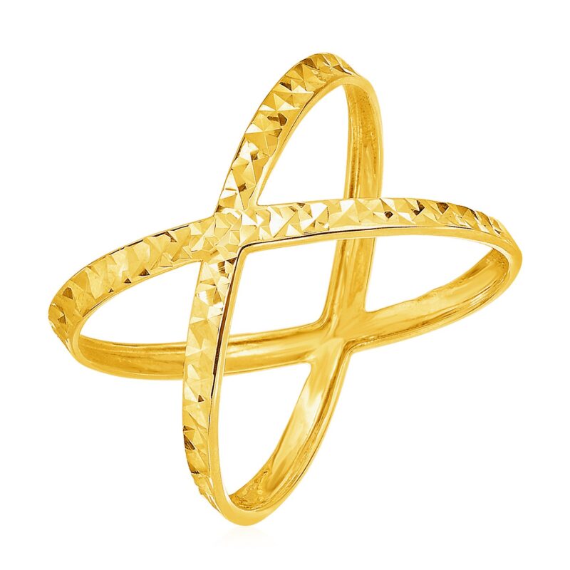 14k Yellow Gold X Ring Textured Surface