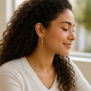 14k Yellow Gold Slim Oval Shape Hoop Earrings 2 Inch 50mm