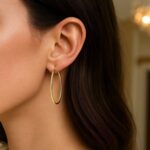14k Yellow Gold Slim Oval Shape Hoop Earrings 2 Inch