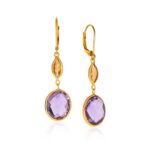 Citrine & Amethyst Leverback Drop Earrings in 14k Yellow Gold