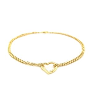 Open Heart Double Rolo Chain Anklet 10k Yellow Gold 3