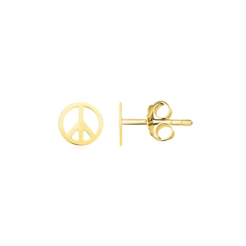 14k Gold Peace Sign Post Stud Earrings (6.9mm)