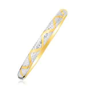 Gold Bangle Zigzag Design Textured 10k Two-Tone (6.00 mm)