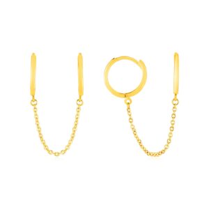 14k Gold Two Hole Huggie Hoop Earrings