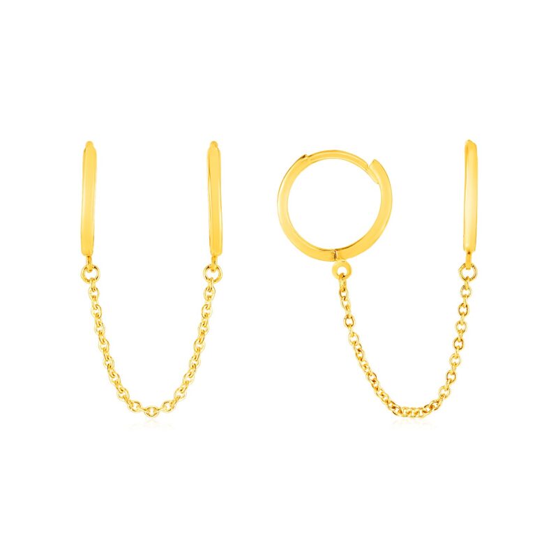 14k Gold Two Hole Huggie Hoop Earrings