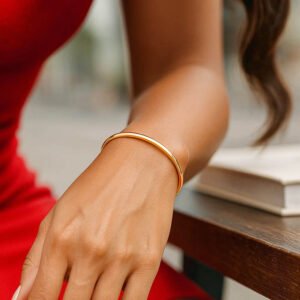 Real 10K Yellow Gold Simple Plain Bangle