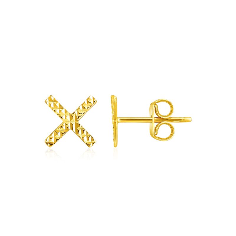 14k Gold X Post Stud Earrings Textured