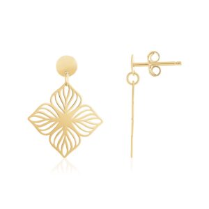 14K Gold High Polish Flower Cutout Earrings